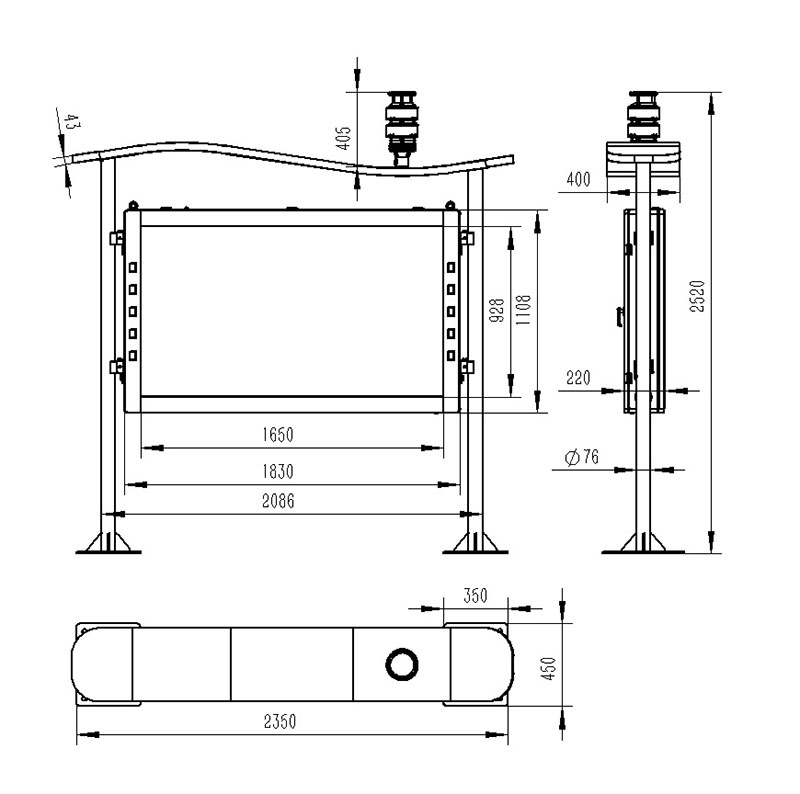 Negative oxygen ion monitoring system product size diagram